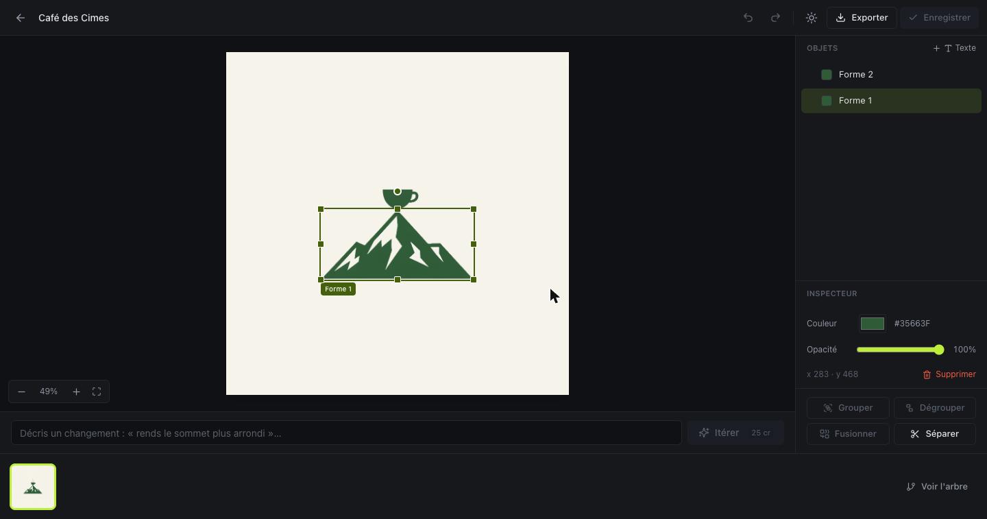 Une forme du logo en cours d’édition dans le studio modilogo